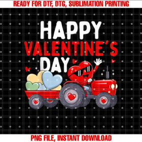 Happy Valentines Day Heart Tractor Funny Toddler Boys Kids Shirt PNG, DTF, DTG, Sublimation Design