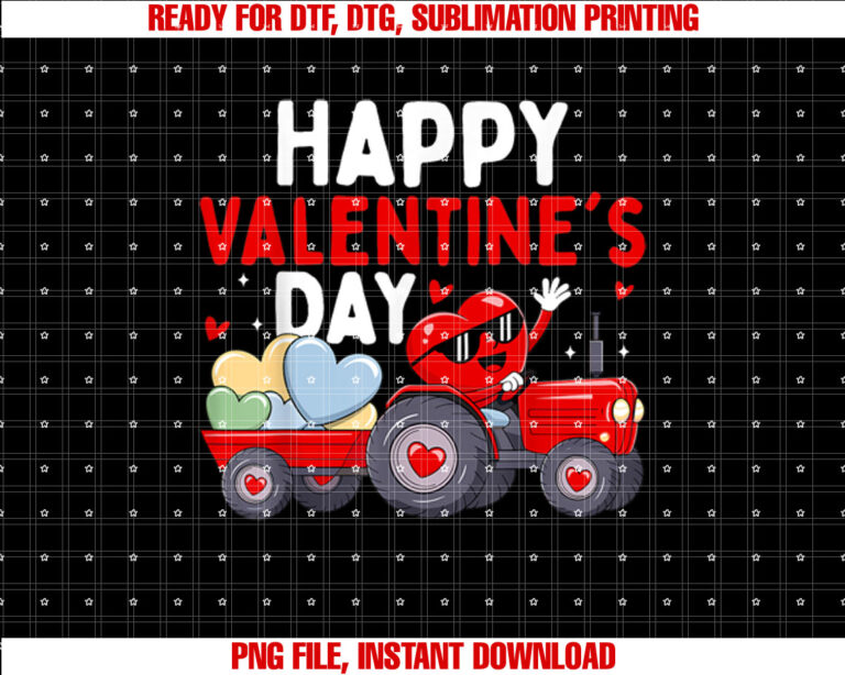 Happy Valentines Day Heart Tractor Funny Toddler Boys Kids Shirt PNG, DTF, DTG, Sublimation Design