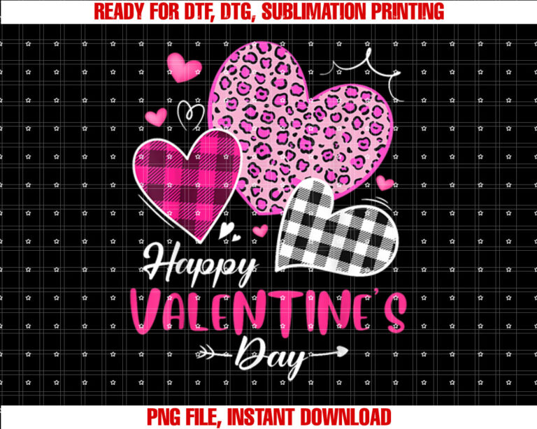 Happy Valentines Day Leopard And Plaid Hearts Girls Women Shirt design, Digital Download