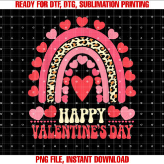 Happy Valentines Day Leopard Rainbow Heart Valentine Kids Shirt design, Digital Download