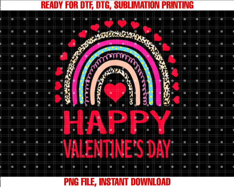 Happy Valentines Day Leopard Rainbow for Girls Kids Womens Shirt design, Digital Download
