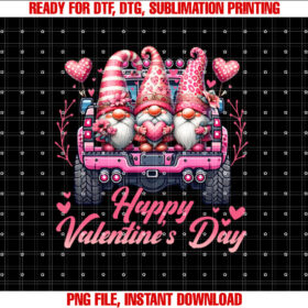 Happy Valentines Day Three Gnomes and Leopard Truck Shirt design, Digital Download