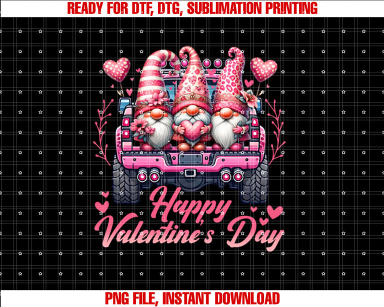 Happy Valentines Day Three Gnomes and Leopard Truck Shirt design, Digital Download