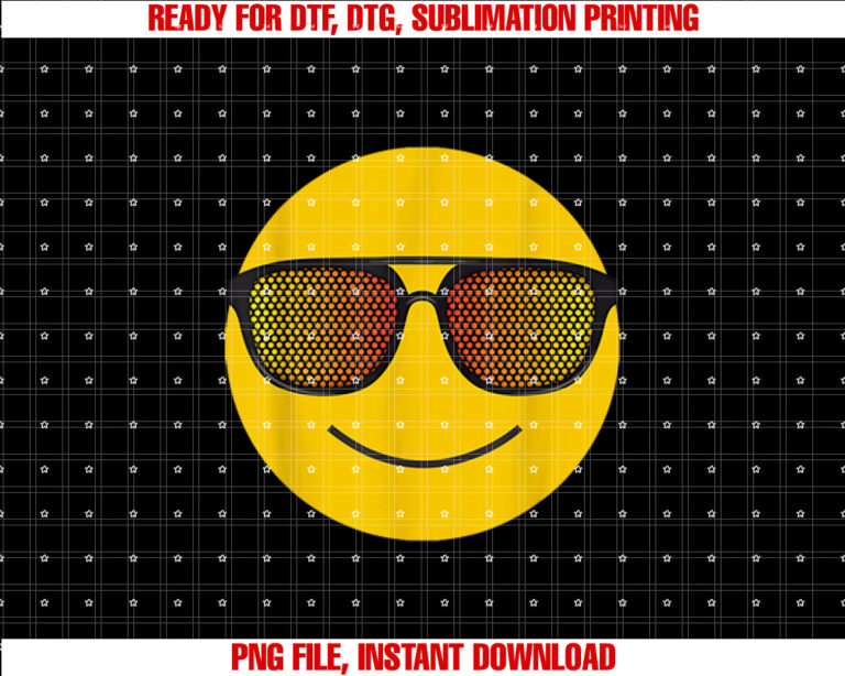 Happy Yellow Cartoon Face Party Sunglass Glasses Tee Shirt Shirt PNG, DTF, DTG, Sublimation Design