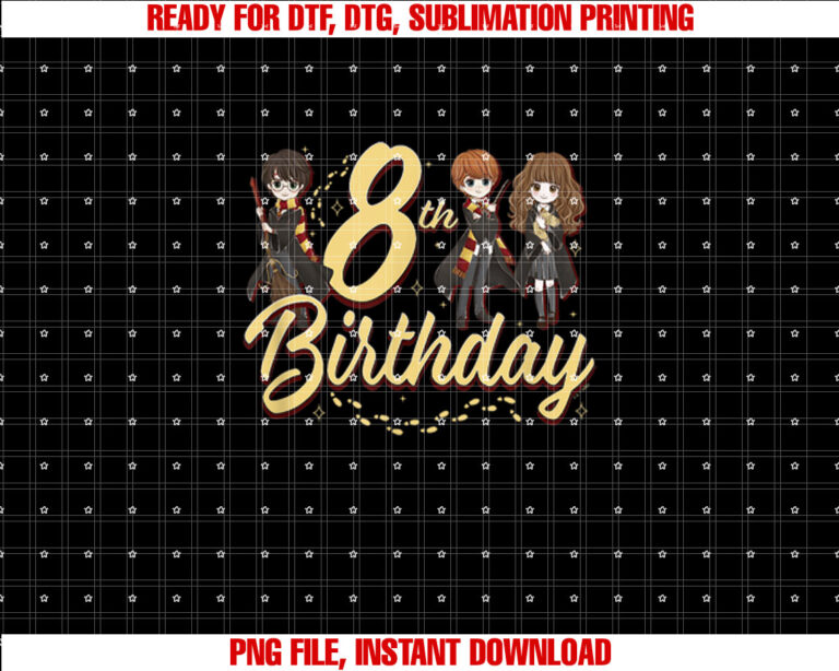 Harry Potter 8th Birthday Harry Hermione And Ron Chest Shirt design, Digital Download