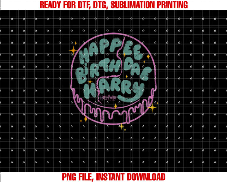 Harry Potter Birthday Happee Birthdae Harry Cake Retro Shirt PNG, DTF, DTG, Sublimation Design