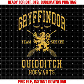 Harry Potter Gryffindor Team Seeker Text Shirt PNG, DTF, DTG, Sublimation Design