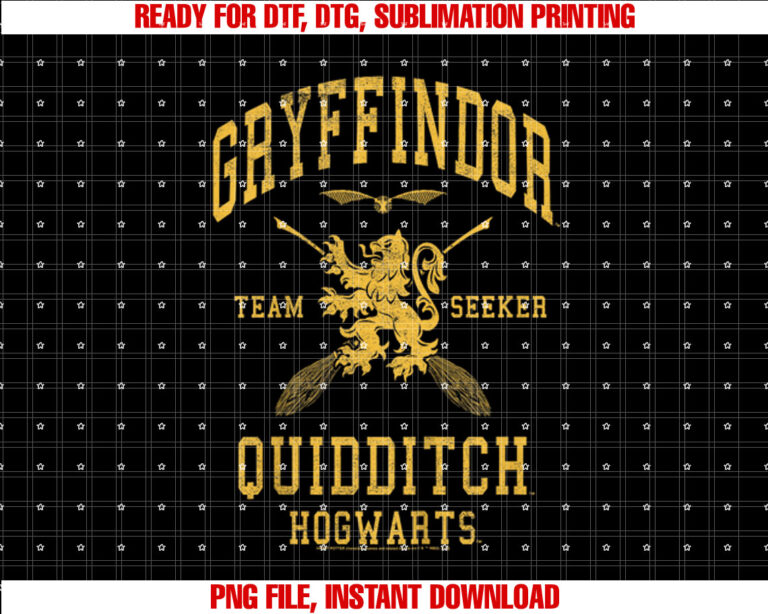 Harry Potter Gryffindor Team Seeker Text Shirt PNG, DTF, DTG, Sublimation Design