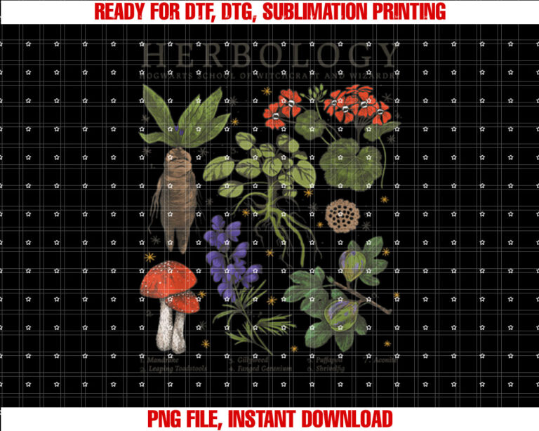 Harry Potter Herbology Plants Short Sleeve Shirt PNG, DTF, DTG, Sublimation Design