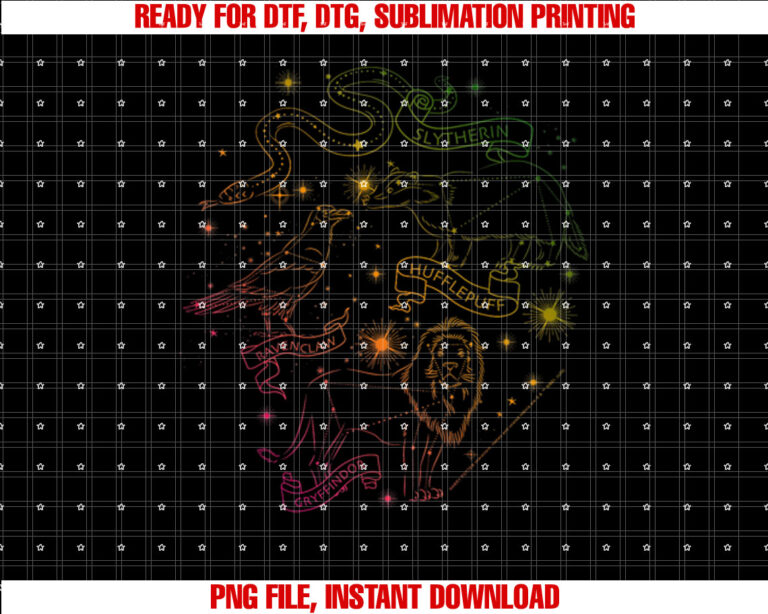 Harry Potter Hogwarts Rainbow Line Art Shirt PNG, DTF, DTG, Sublimation Design