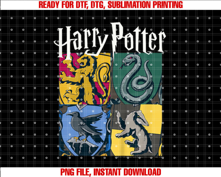 Harry Potter House Crest Panels Shirt PNG, DTF, DTG, Sublimation Design