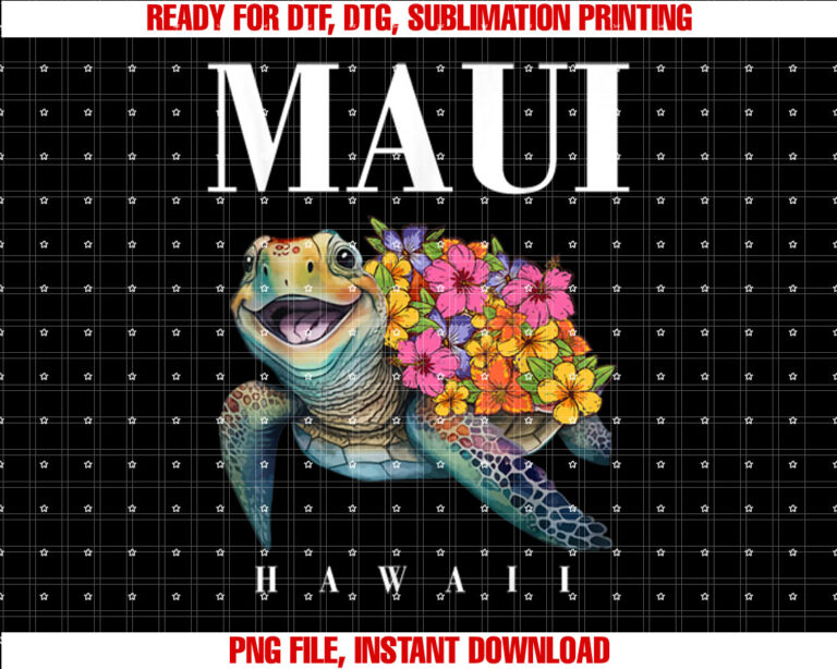 HawaiianShirt Maui Kids Girl Women Turtle Hibiscus Hawaii Shirt PNG, DTF, DTG, Sublimation Design