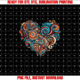 Heart Abstract Retro Swirl Pattern Bold and Artistic  Shirt PNG, DTF, DTG, Sublimation Design