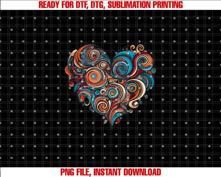 Heart Abstract Retro Swirl Pattern Bold and Artistic  Shirt PNG, DTF, DTG, Sublimation Design