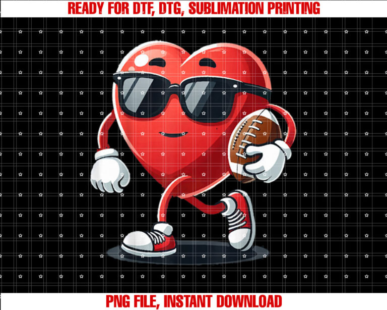 Heart American Football Valentines Day Boys Men Kids Sports Shirt PNG, DTF, DTG, Sublimation Design