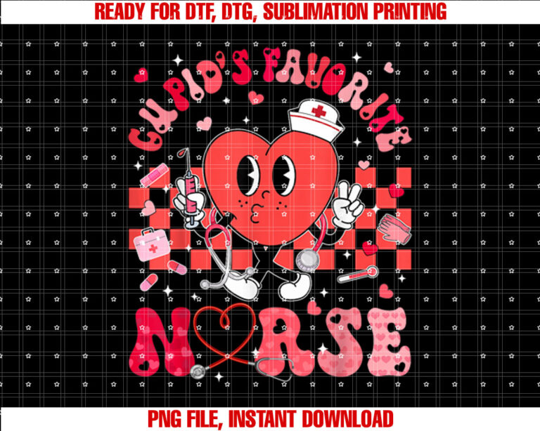 Heart Cupids Favorite Nurse Valentines Day RN CNA ICU Scurb Shirt design, Digital Download