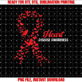 Heart Disease Awareness Butterfly Go Red Heart Shirt design, Digital Download