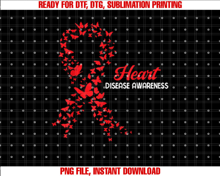 Heart Disease Awareness Butterfly Go Red Heart Shirt design, Digital Download