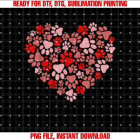 Heart Dog Paw Print Valentines Day Couples Shirt design, Digital Download