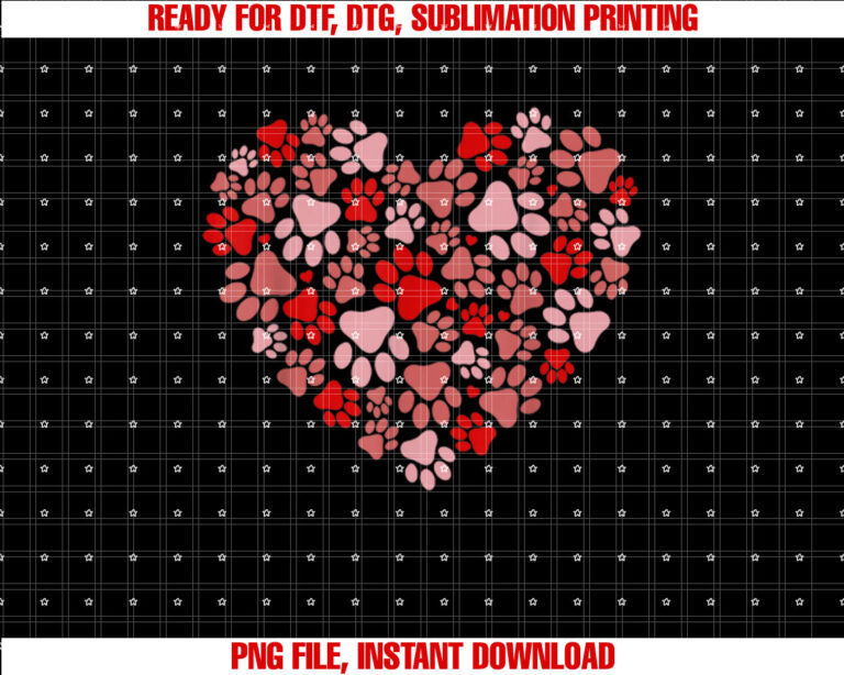 Heart Dog Paw Print Valentines Day Couples Shirt design, Digital Download