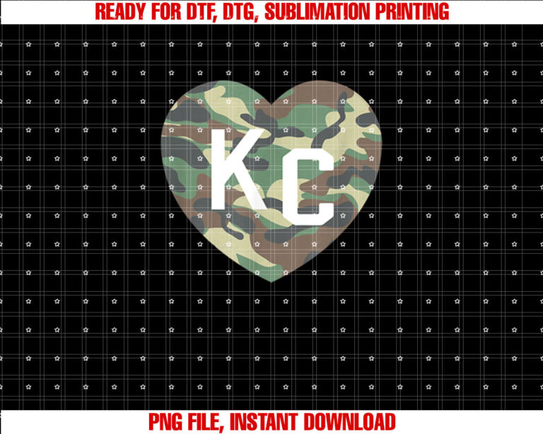 Heart KC Camo GreenBrown Camouflage KC Hearts Kansas City Shirt PNG, DTF, DTG, Sublimation Design