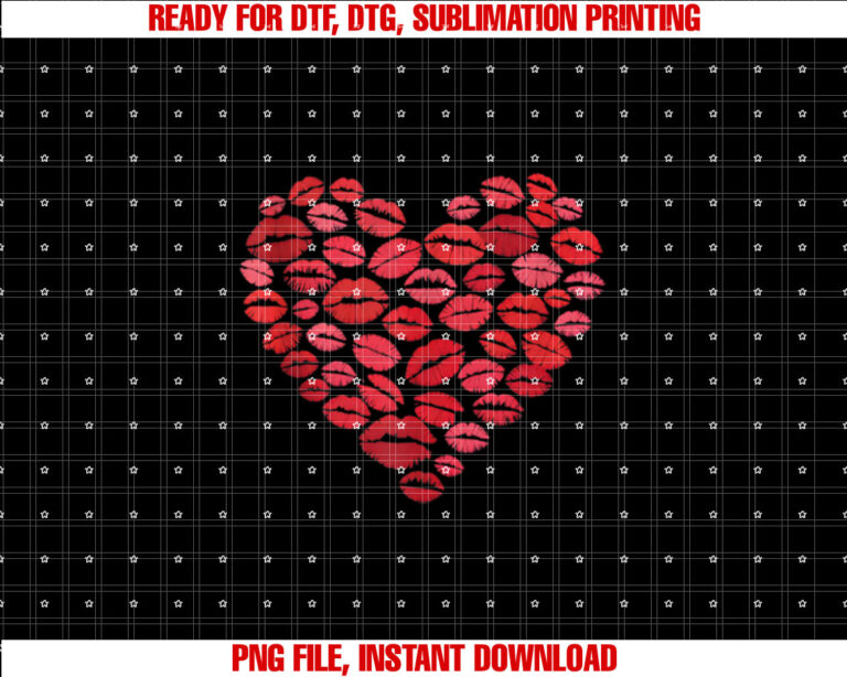 Heart Kisses Lips Romantic Valentines Day Love Women Girls  Shirt PNG, DTF, DTG, Sublimation Design