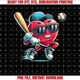 Heart Playing Baseball Boys kids Baseball Valentines day Shirt PNG, DTF, DTG, Sublimation Design