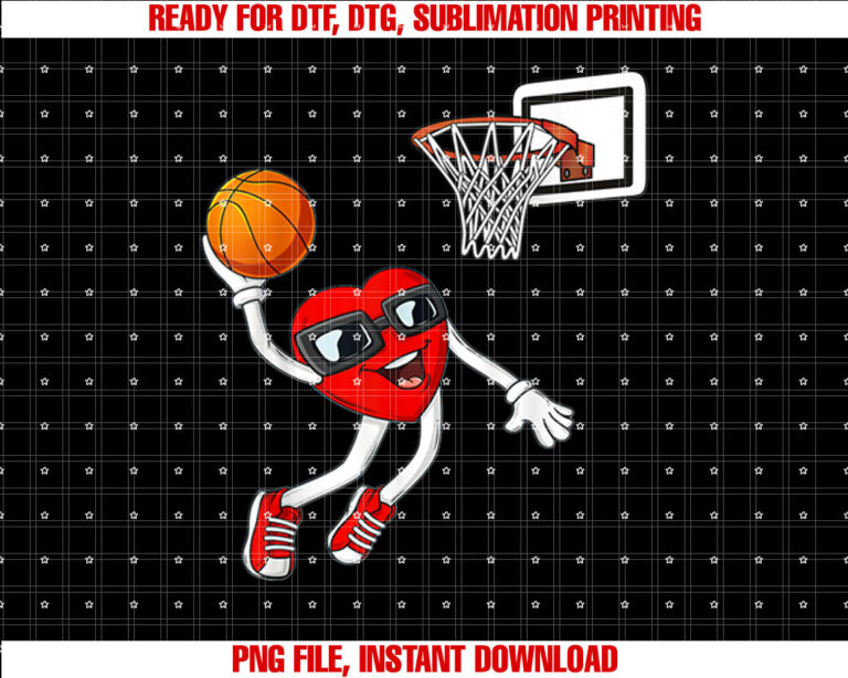 Heart Playing Basketball Valentines Day Boys Gifts Shirt PNG, DTF, DTG, Sublimation Design