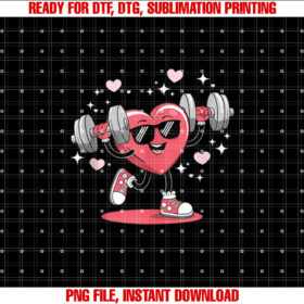 Heart Training With Dumbbell Workout Funny Valentines Day  Shirt PNG, DTF, DTG, Sublimation Design