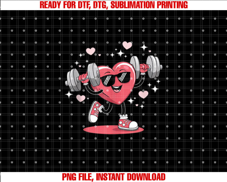 Heart Training With Dumbbell Workout Funny Valentines Day  Shirt PNG, DTF, DTG, Sublimation Design