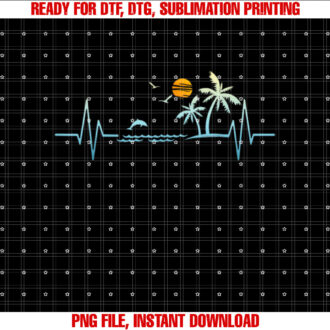 Heartbeat with Tropical Palm Trees Beach Island Sunset Shirt PNG, DTF, DTG, Sublimation Design