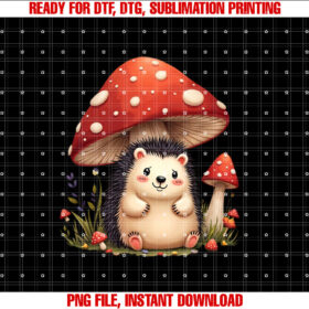 Hedgehog In Mushroom House Cottagecore Hedgehog Fairy House  Shirt PNG, DTF, DTG, Sublimation Design