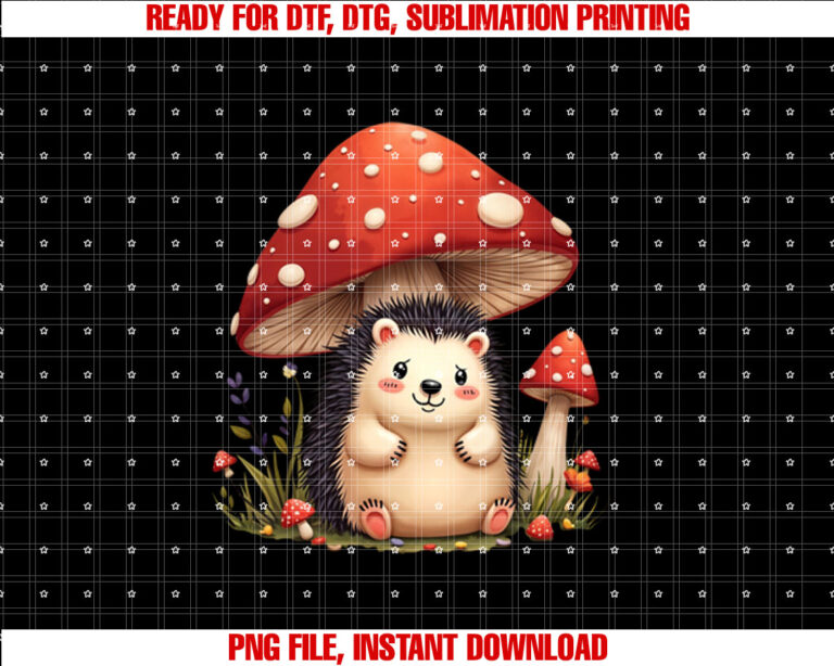 Hedgehog In Mushroom House Cottagecore Hedgehog Fairy House  Shirt PNG, DTF, DTG, Sublimation Design