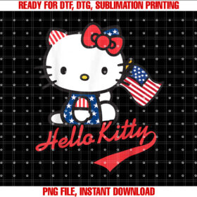 Hello Kitty American Flag Tee Shirt Shirt PNG, DTF, DTG, Sublimation Design