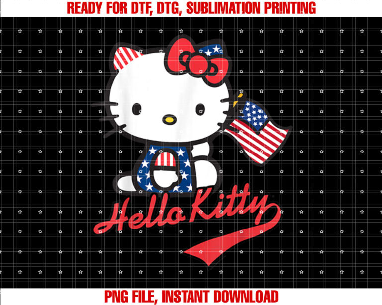 Hello Kitty American Flag Tee Shirt Shirt PNG, DTF, DTG, Sublimation Design