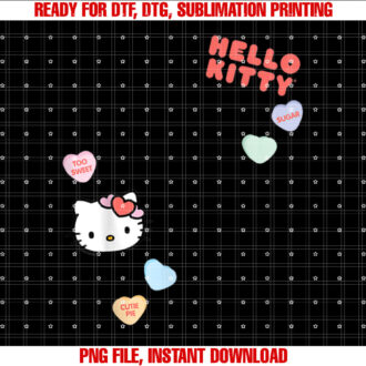 Hello Kitty Candy Hearts Valentine Tee Shirt Shirt PNG, DTF, DTG, Sublimation Design