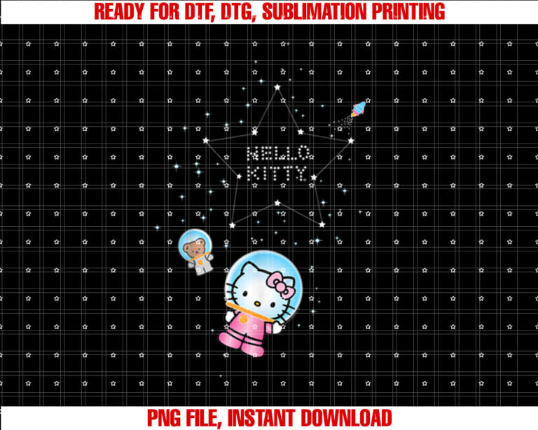 Hello Kitty Constellation Stars Astronaut Shirt PNG, DTF, DTG, Sublimation Design