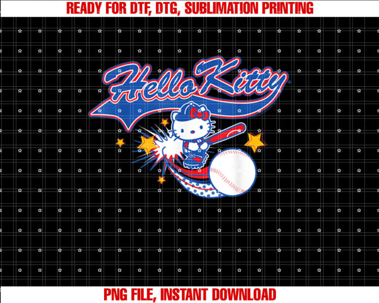 Hello Kitty Home Run Baseball Softball Tee Shirt Shirt PNG, DTF, DTG, Sublimation Design
