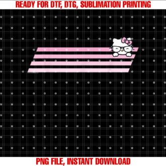 Hello Kitty Nerd Glasses Retro Stripe Tee Shirt Shirt PNG, DTF, DTG, Sublimation Design