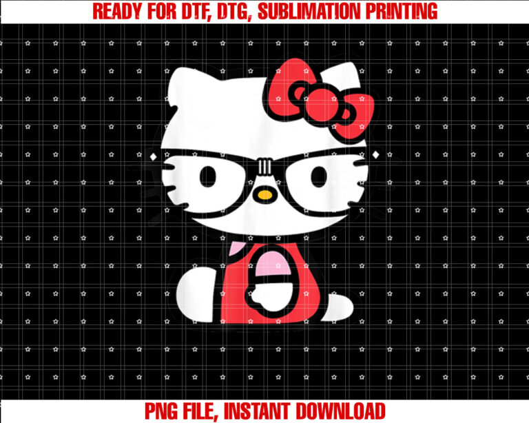Hello Kitty Nerd Glasses Shirt PNG, DTF, DTG, Sublimation Design