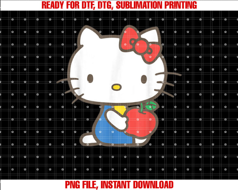 Hello Kitty Retro Apple Design Tee Shirt Shirt PNG, DTF, DTG, Sublimation Design