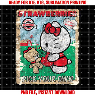 Hello Kitty Strawberry Picking Farm Shirt PNG, DTF, DTG, Sublimation Design