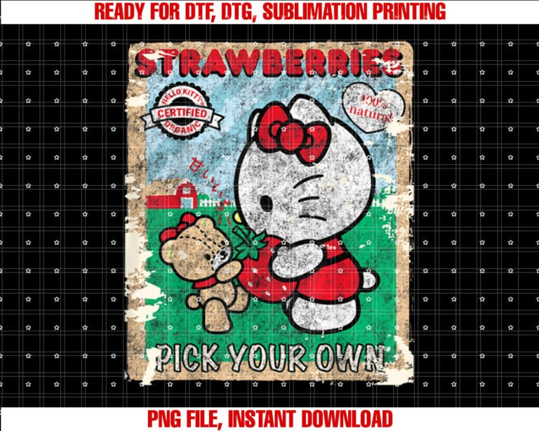 Hello Kitty Strawberry Picking Farm Shirt PNG, DTF, DTG, Sublimation Design