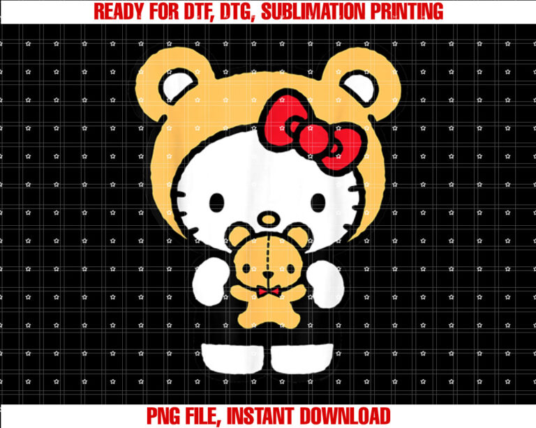 Hello Kitty Teddy Bear Dress Up Shirt PNG, DTF, DTG, Sublimation Design