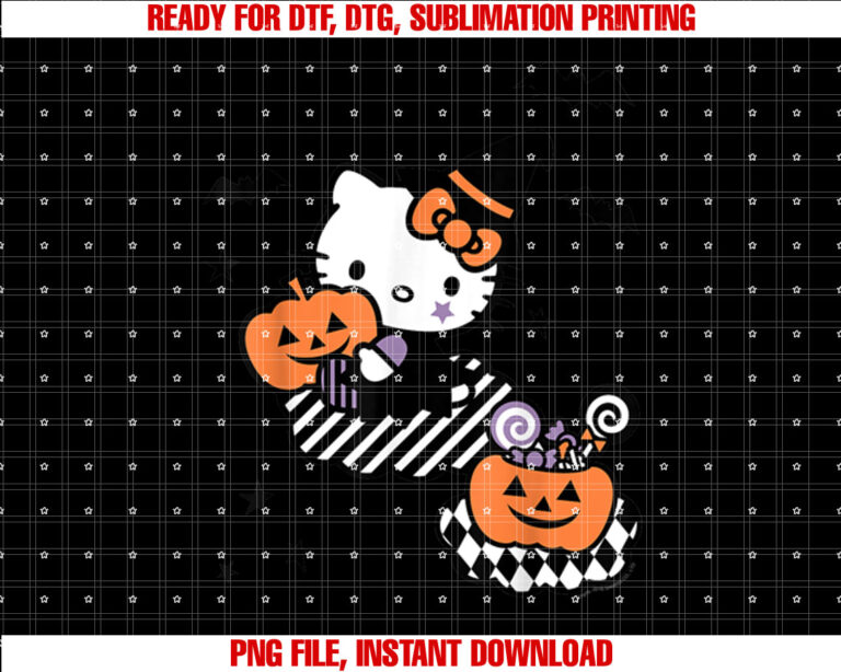 Hello Kitty Trick or Treat Halloween Tee Shirt Shirt PNG, DTF, DTG, Sublimation Design