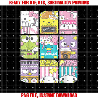 Hello Sanrio Kawaii Foodie Menu Poster Tee Shirt Shirt PNG, DTF, DTG, Sublimation Design