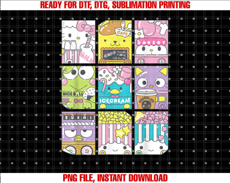 Hello Sanrio Kawaii Foodie Menu Poster Tee Shirt Shirt PNG, DTF, DTG, Sublimation Design