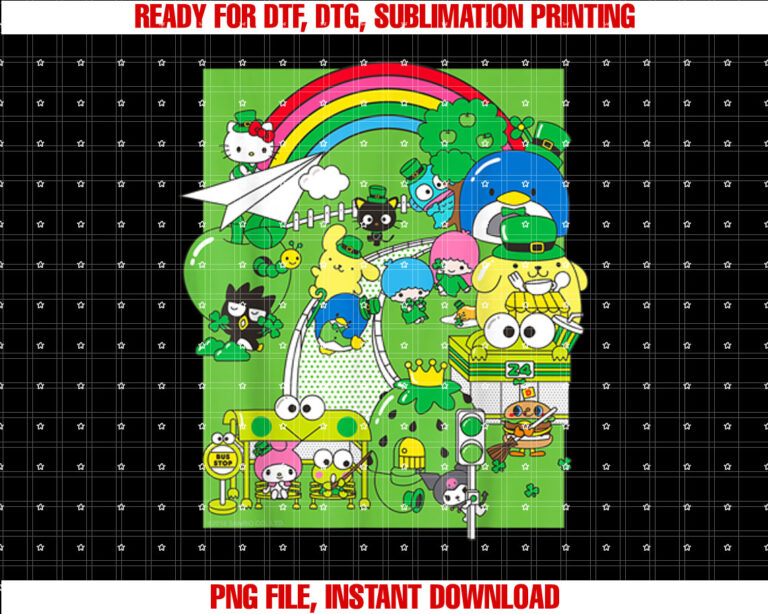 Hello Sanrio Seeing Green St Patricks Day Tee Shirt Shirt PNG, DTF, DTG, Sublimation Design