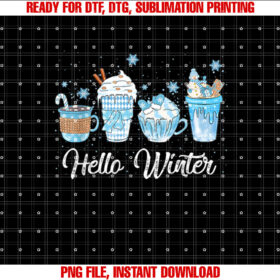 Hello Winter Sweet Cozy Coffee Lovers Snowman Christmas Shirt PNG, DTF, DTG, Sublimation Design