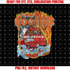 Hooters Adult Classic Fit Racing Flames Hooded Neck Sleeveless Cotton Shirt PNG, DTF, DTG, Sublimation Design
